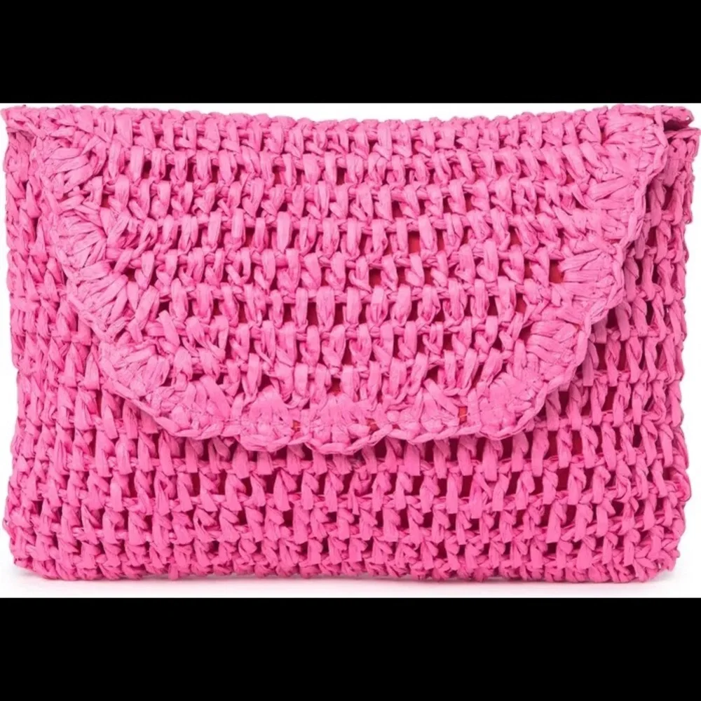 Pink Raffia Straw Clutch Woven Handbag, Feminine Summer Resort Vacation, New